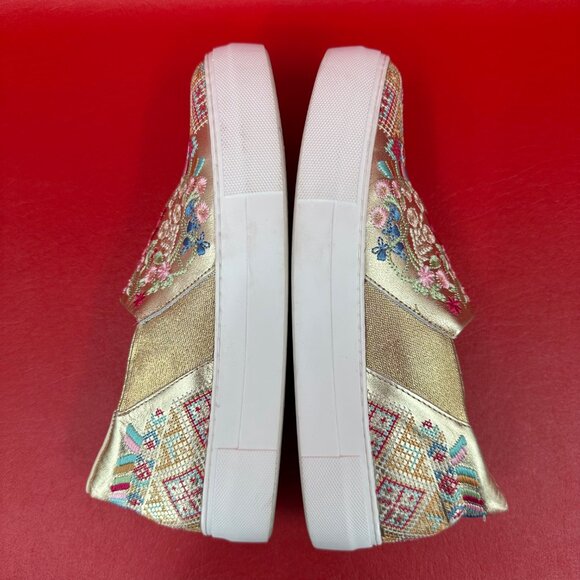 Johnny Was Embroidered Gold VInny Morraco Slip On Loafer Sneakers Shoes 39 US 9 - Picture 9 of 10